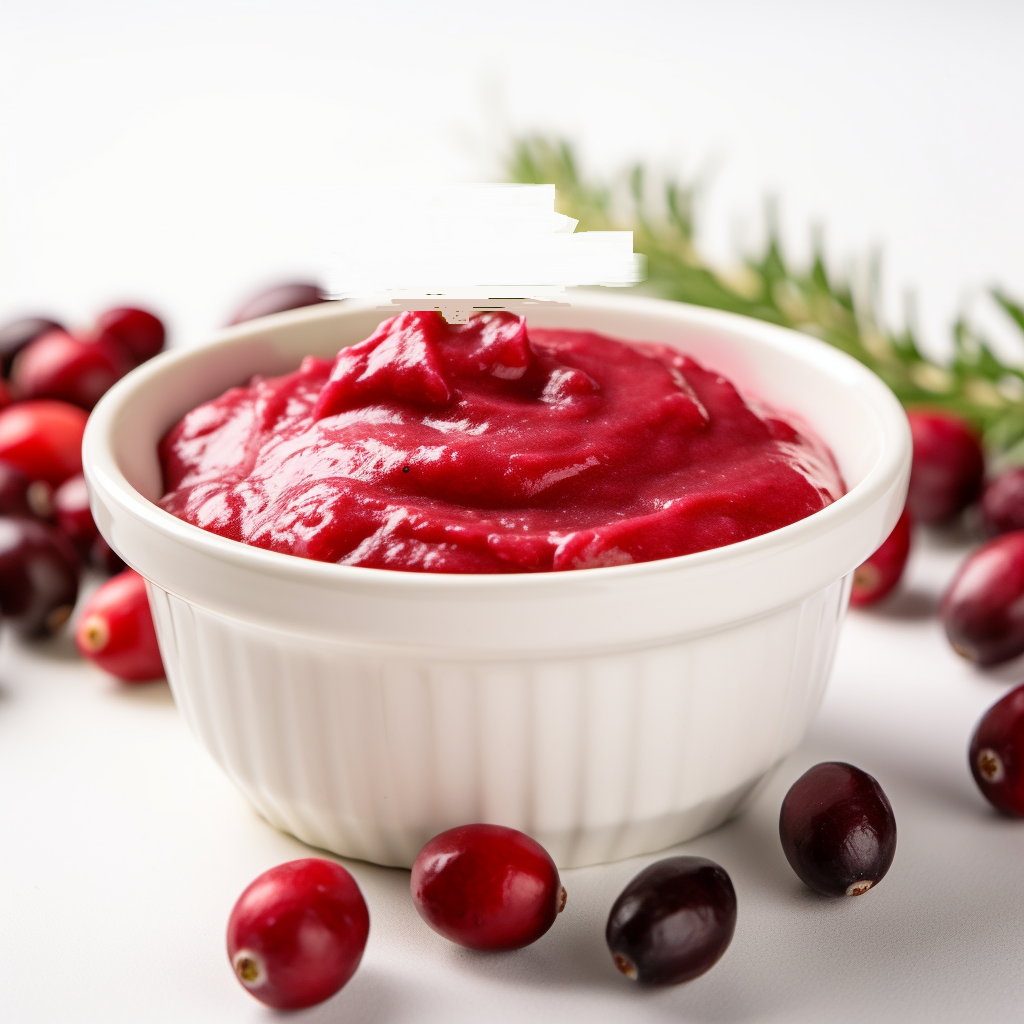 a bowl of homemade cranberry butter, with a few fresh cranberries next to it