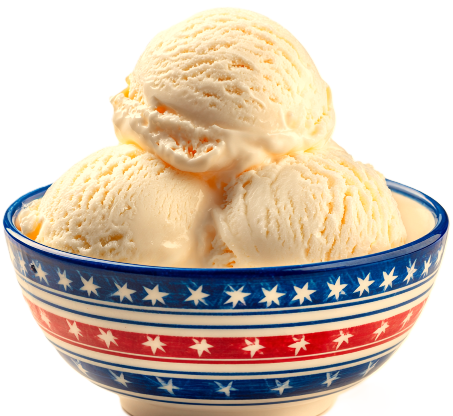 a patriotic bowl of handmade from scratch vanilla ice cream