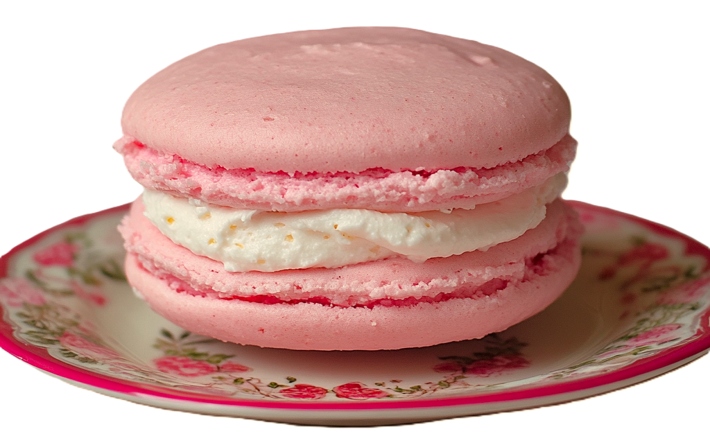 close up picture of a strawberry whoopie pie with strawberry buttercream filling