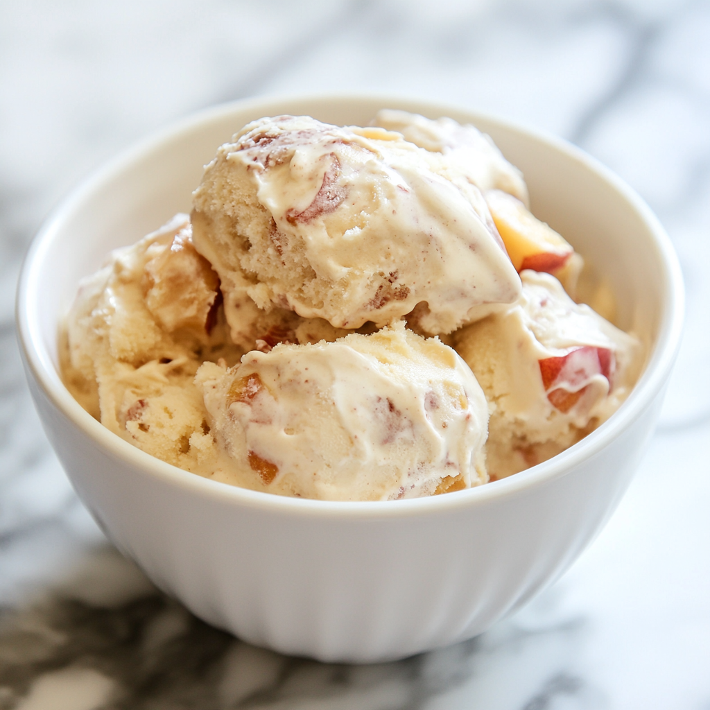 Homemade peach custard ice cream in a bowl, creamy and rich