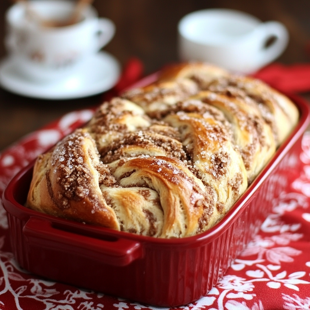 Whole spiced apple babka loaf with twisted swirl design and golden brown baked finish