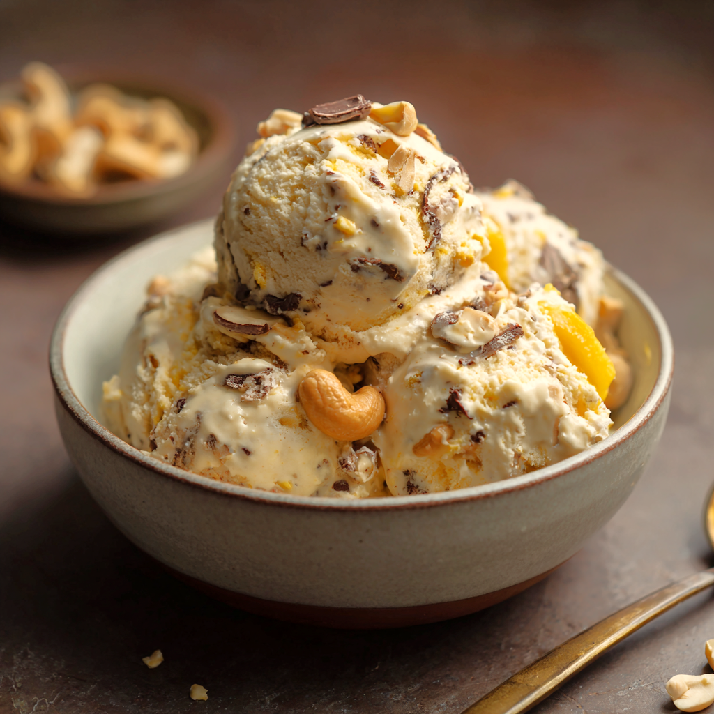 No-Churn Rainforest Ice Cream Recipe | Coconut Milk Dessert with Mango, Banana & Nuts | Printable PDF