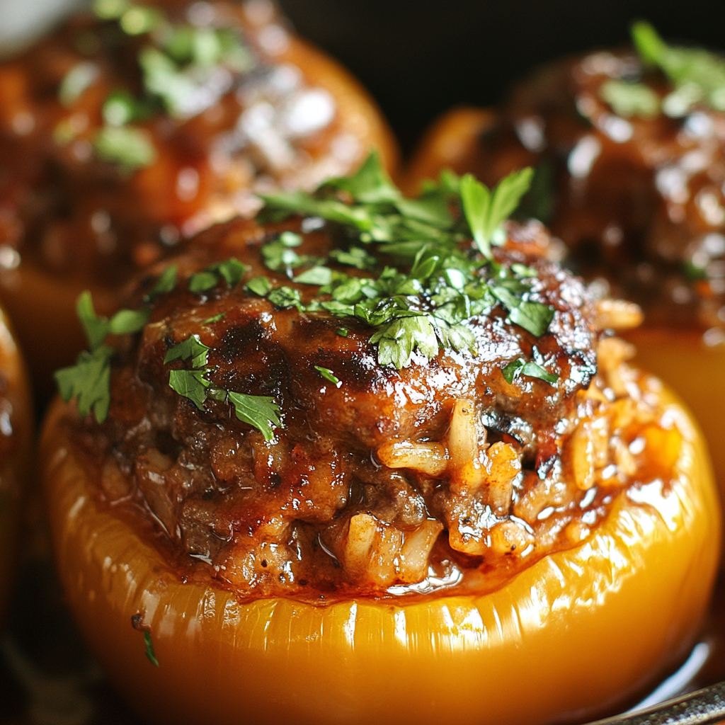 an image of Classic Beef & Rice Stuffed Bell Peppers on a serving plate