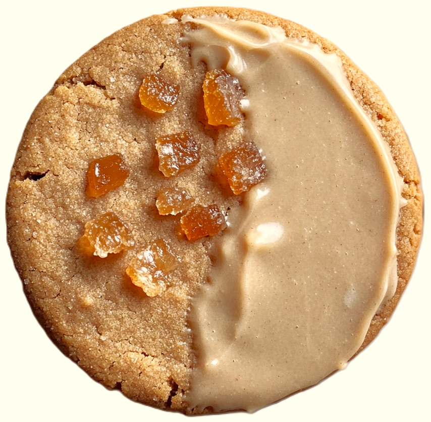 Overhead view of spiced pumpkin cookie with browned butter icing