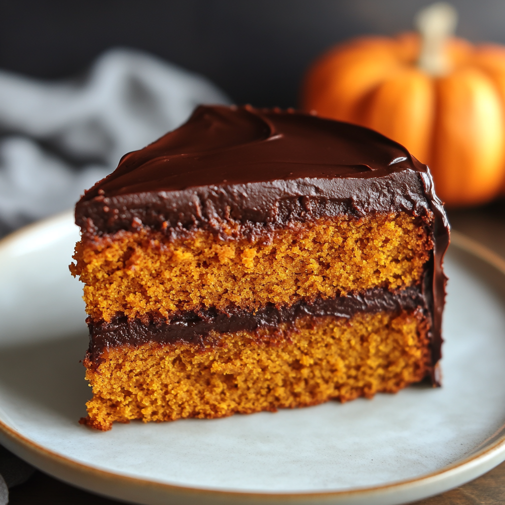 autumn pumpkin cake with whipped chocolate ganache frosting