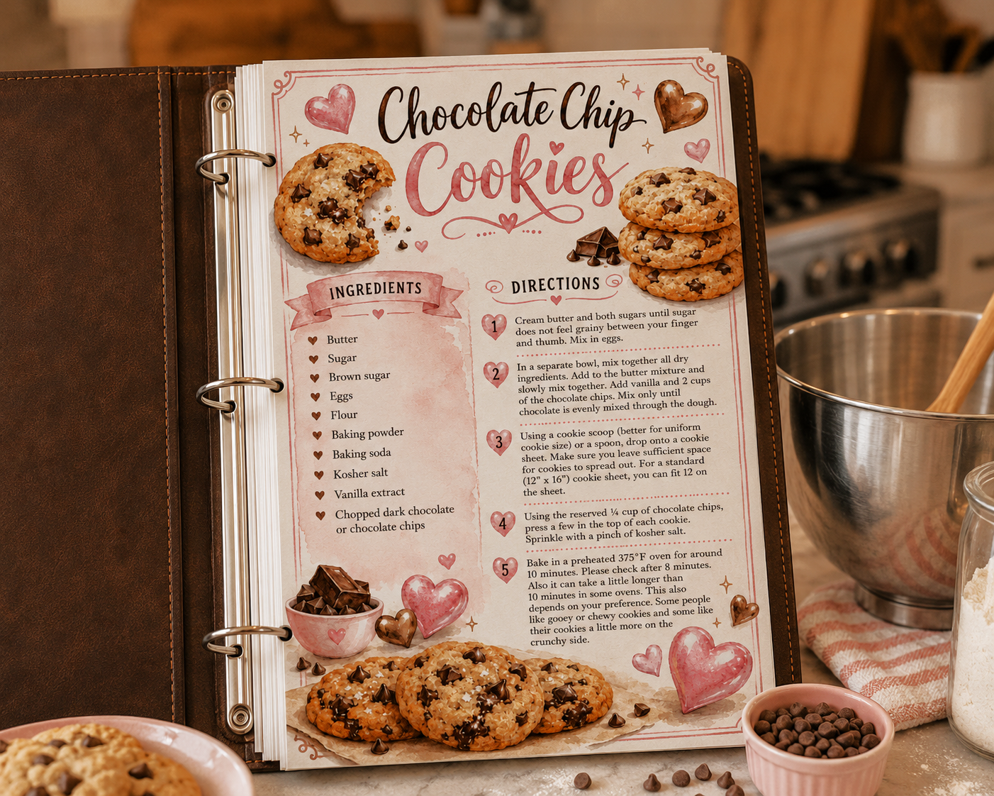 Chocolate Chip Cookies Recipe Card | Printable Art Recipe - PDF Digital Download