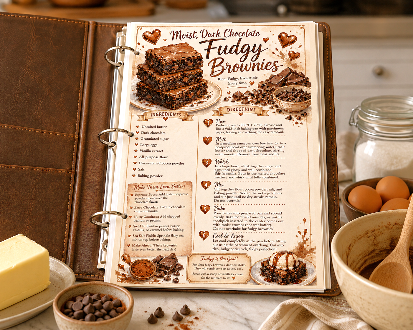 Dark Chocolate Brownies Recipe Card | Printable Art Recipe - PDF Digital Download