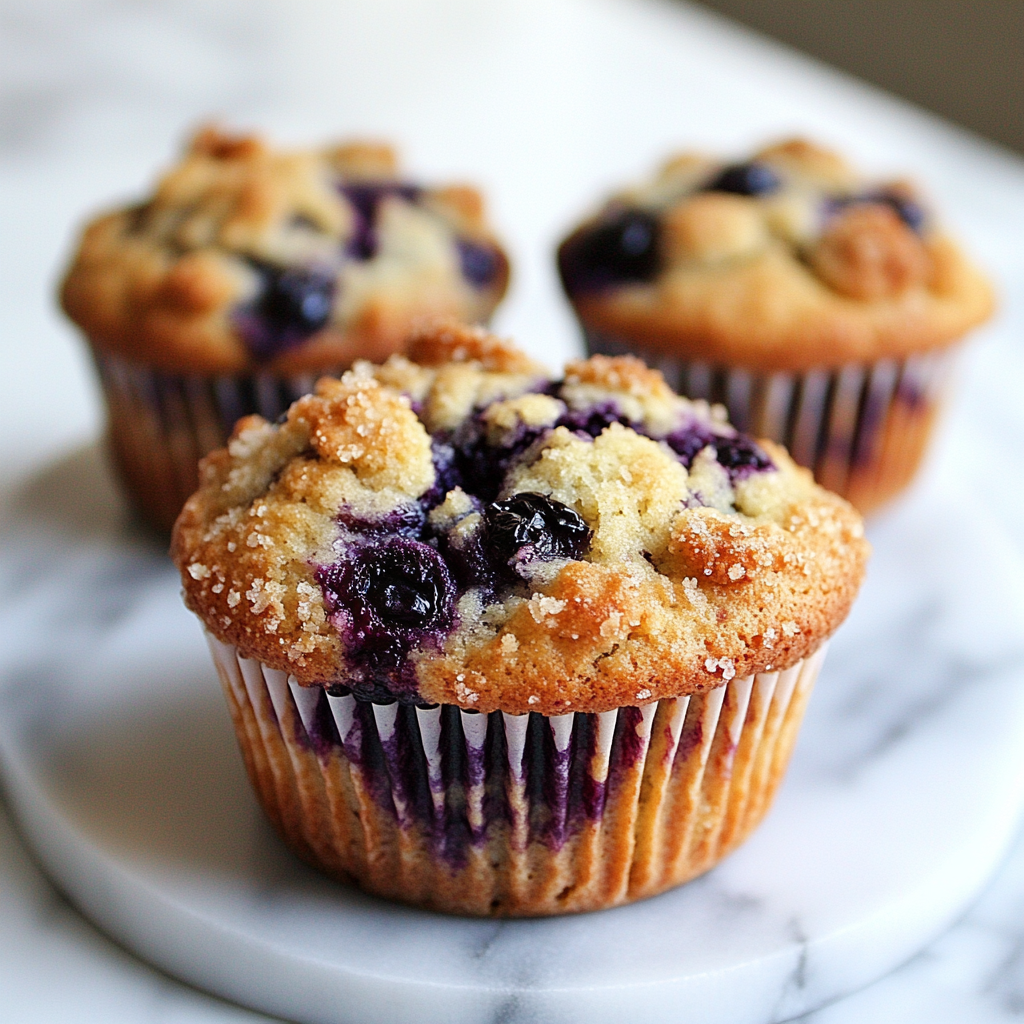 fresh Vanilla and Orange Blueberry Muffins on a breakfast plate