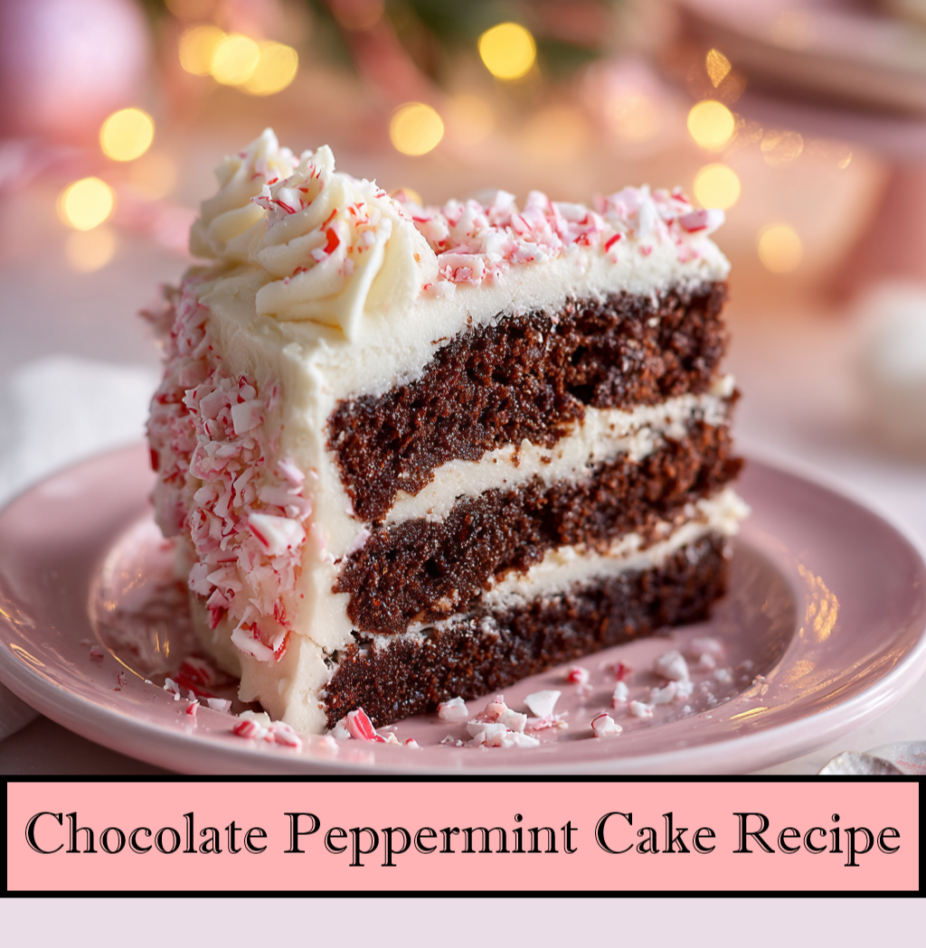 Chocolate Peppermint Cake with Crushed Peppermint Candy - Printable Holiday Dessert Recipe Download