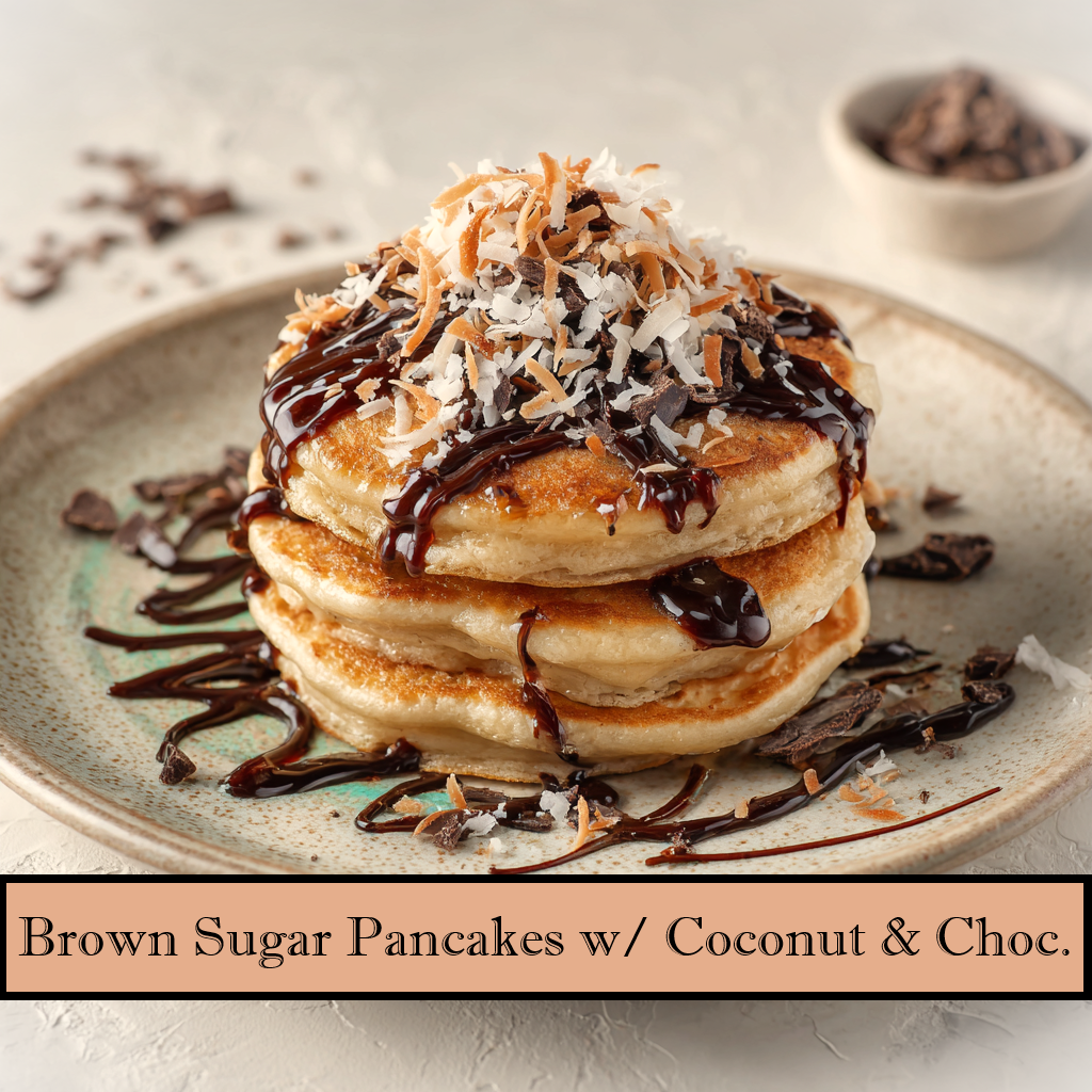 Brown Sugar Pancakes with Dark Chocolate & Coconut RECIPE – Printable Breakfast Download
