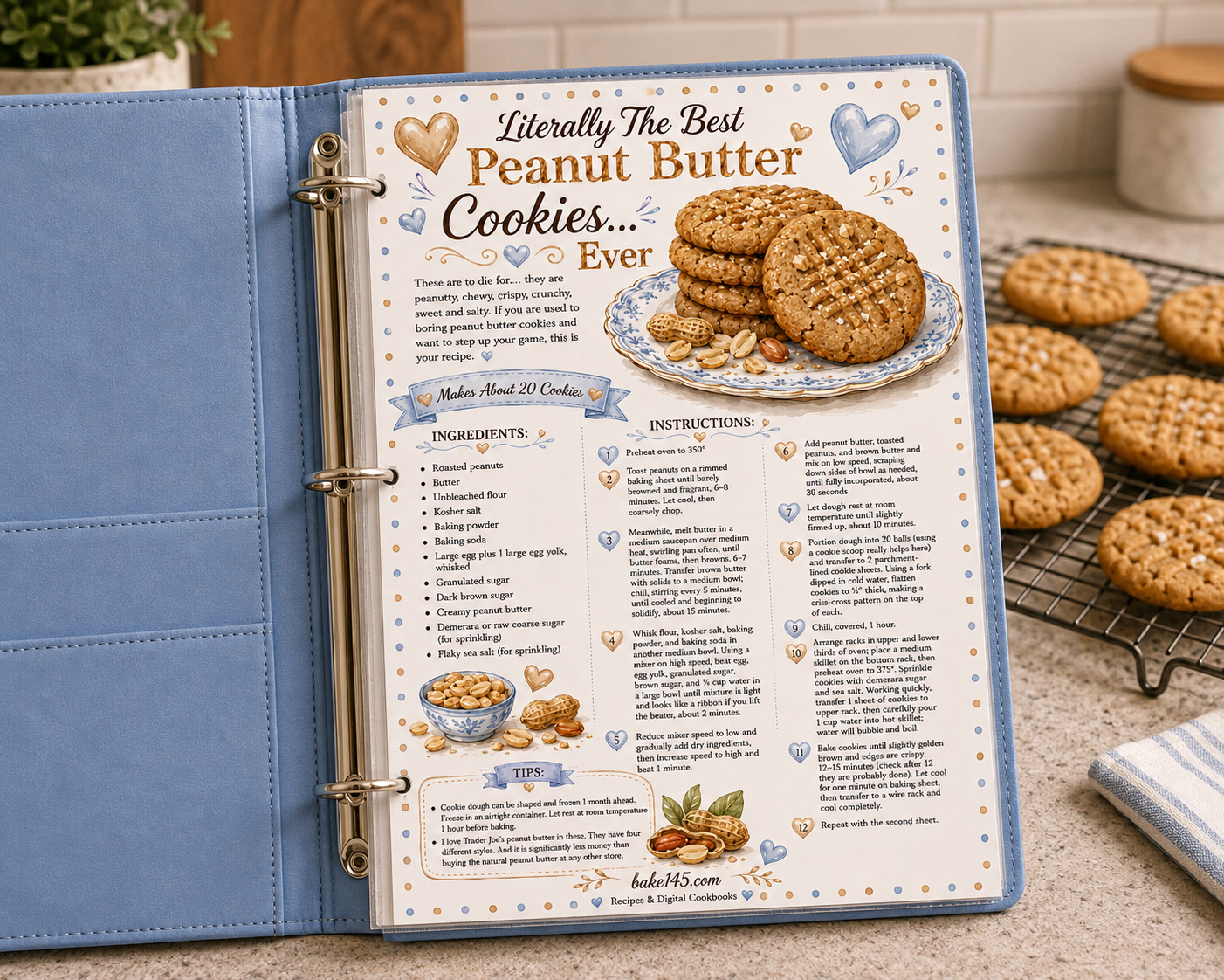 Insanely Good Peanut Butter Cookies Recipe Card | Printable Art Recipe - PDF Digital Download