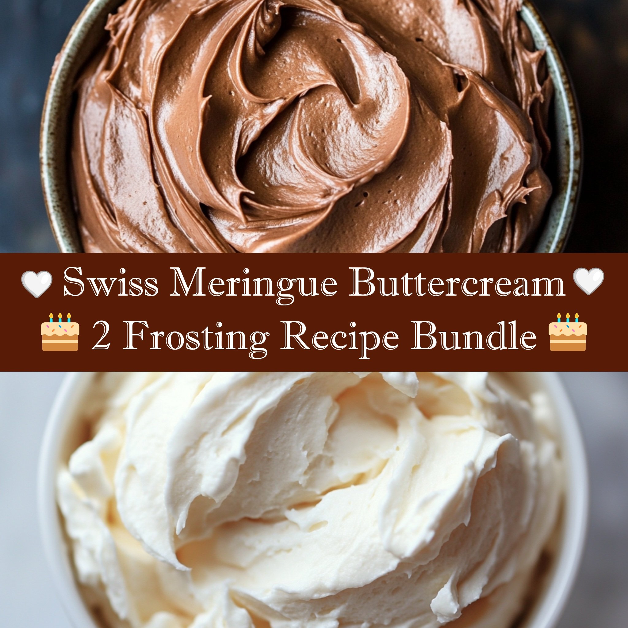 a collage showing both vanilla and chocolate frostings included in this recipe bundle