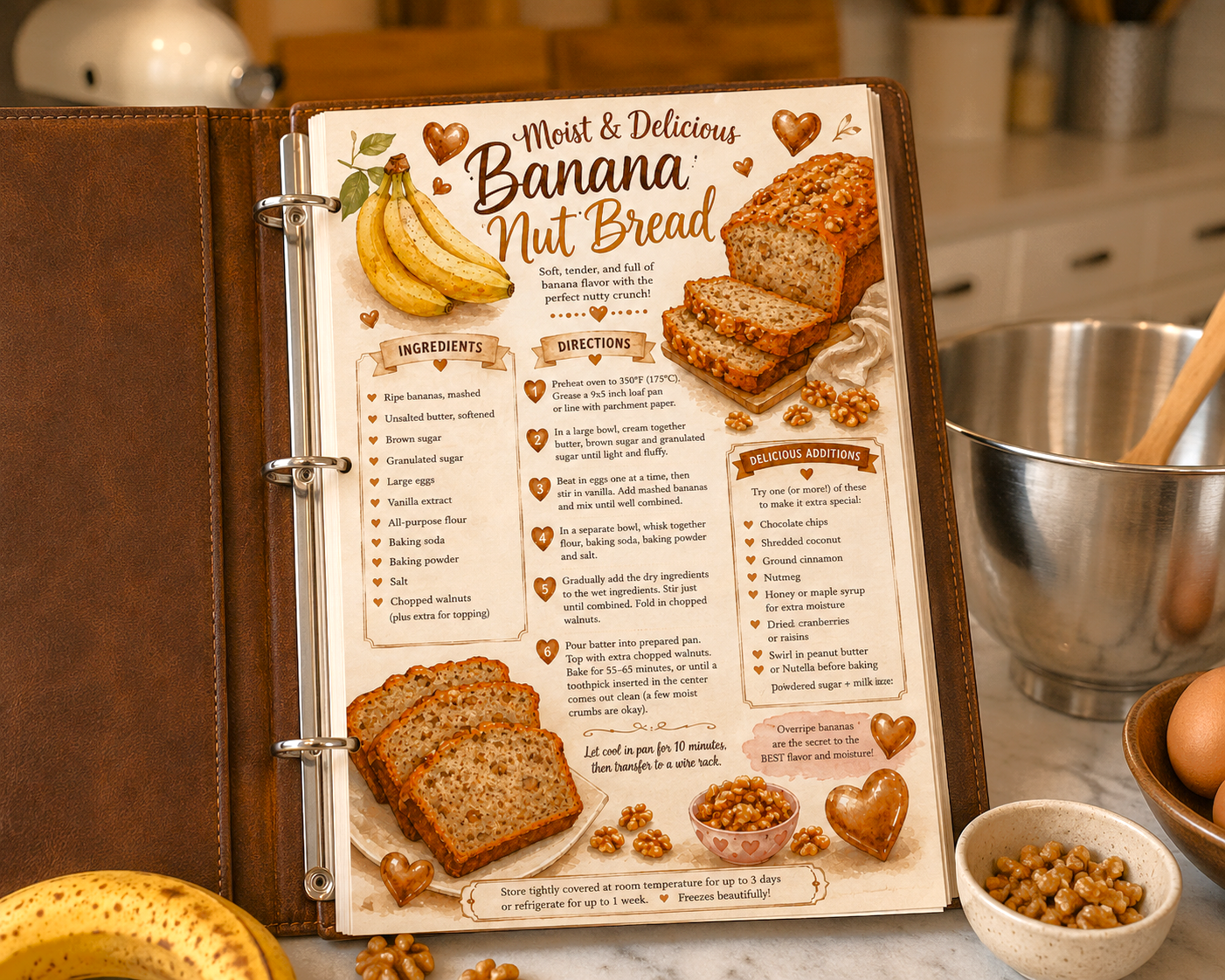 Best Banana Nut Bread Recipe Card | Printable Art Recipe - PDF Digital Download