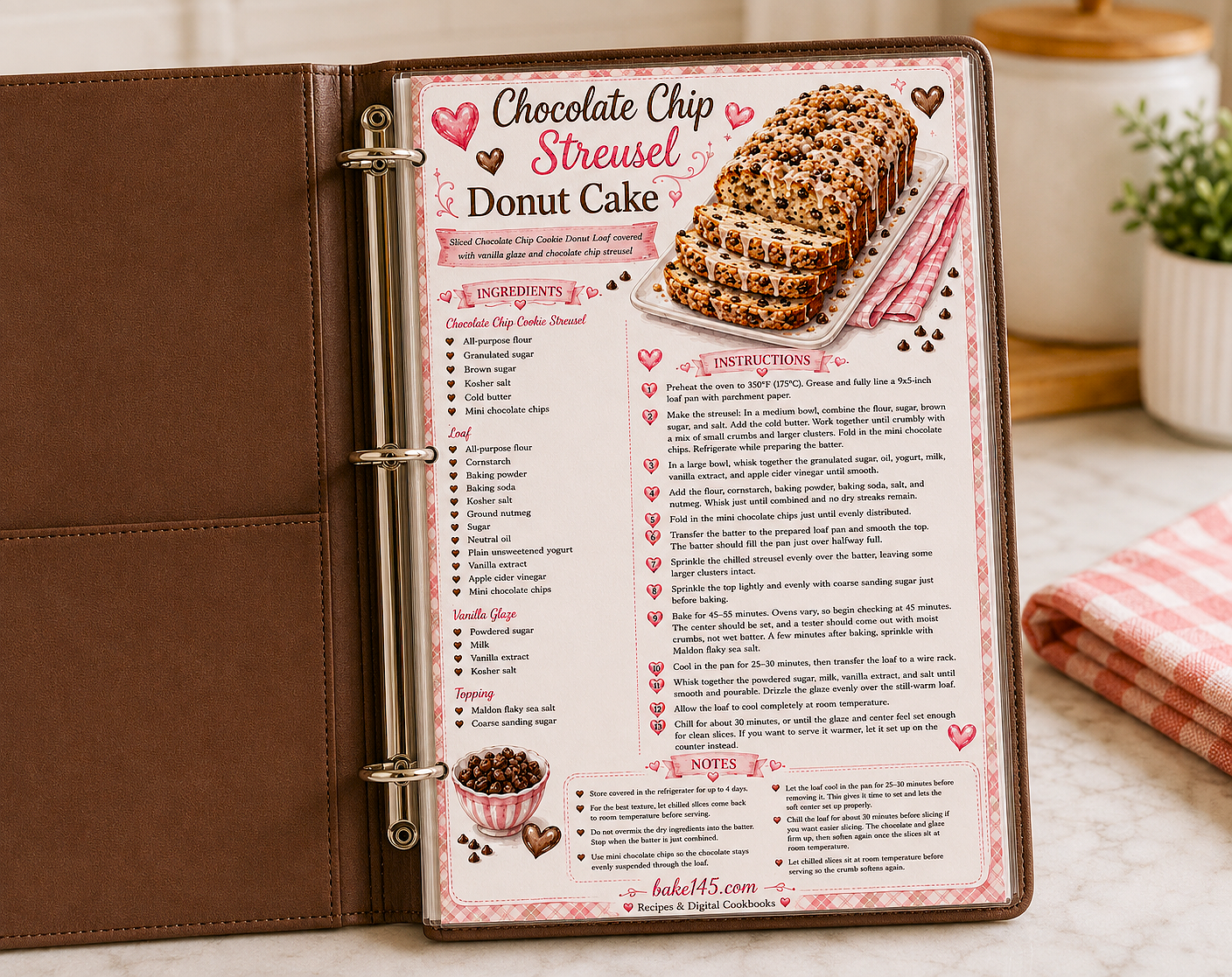 Chocolate Chip Donut Cake Recipe Card | Printable Art Recipe - PDF Digital Download