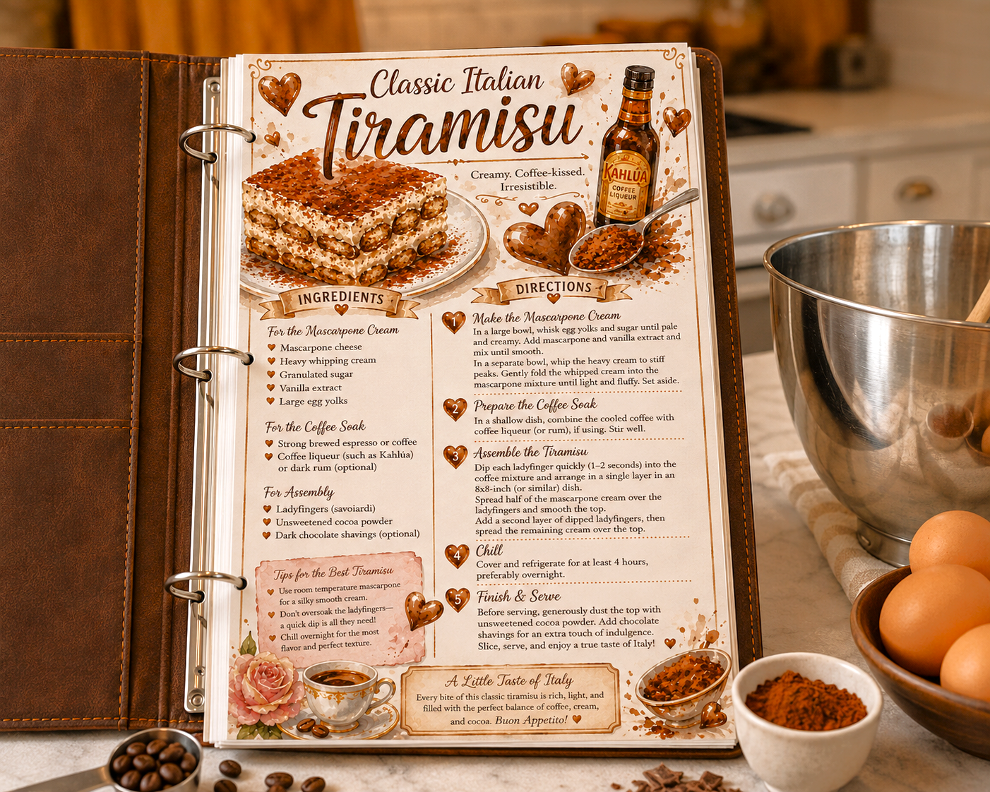 Classic Italian Tiramisu Recipe Card | Printable Art Recipe - PDF Digital Download