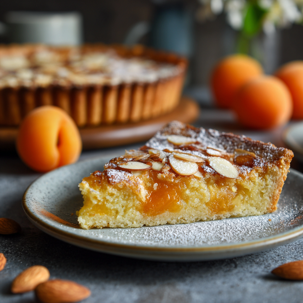 almond frangipane tart with fresh sliced apricots