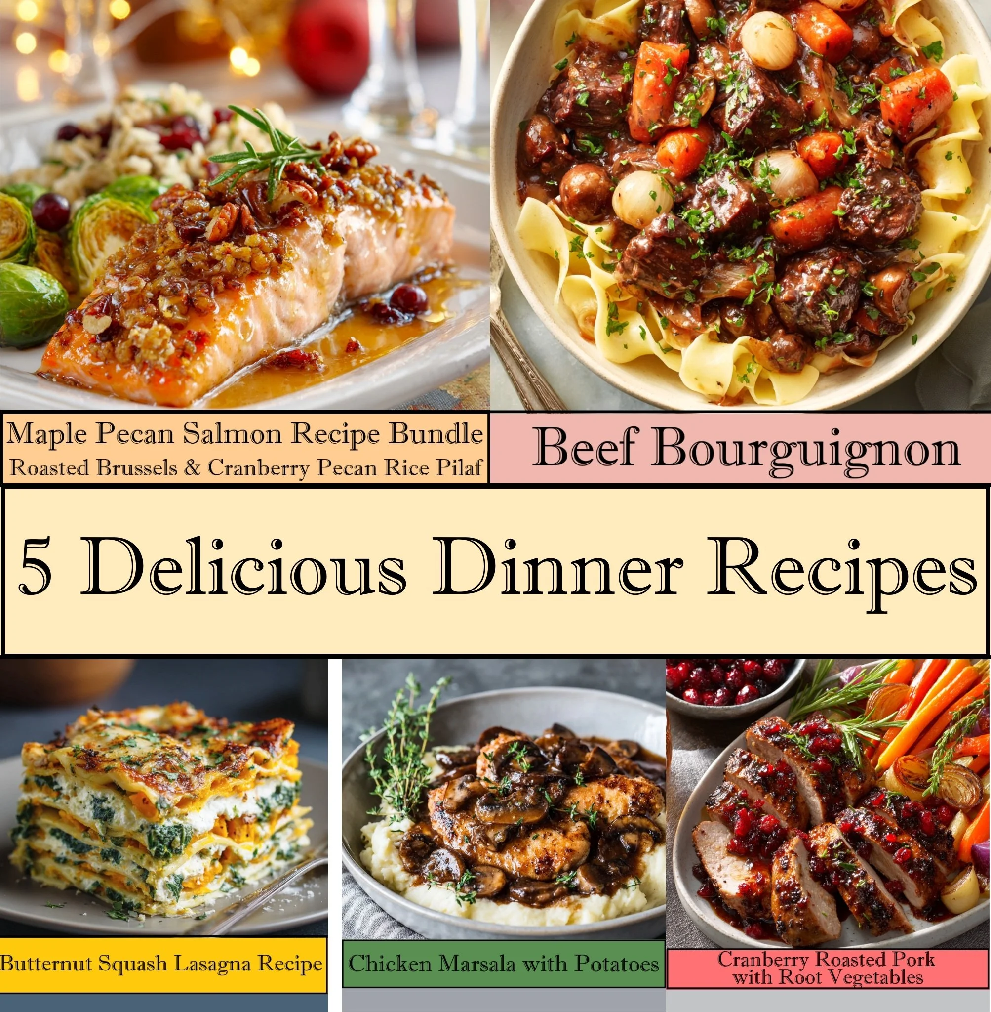 Bundle of Winter Comfort Food Dinner Recipes - 5 Delicious Meal Ideas - Printable PDF Download