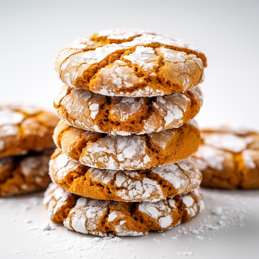a stack of homemade crinkle cookies dusted with powdered sugar