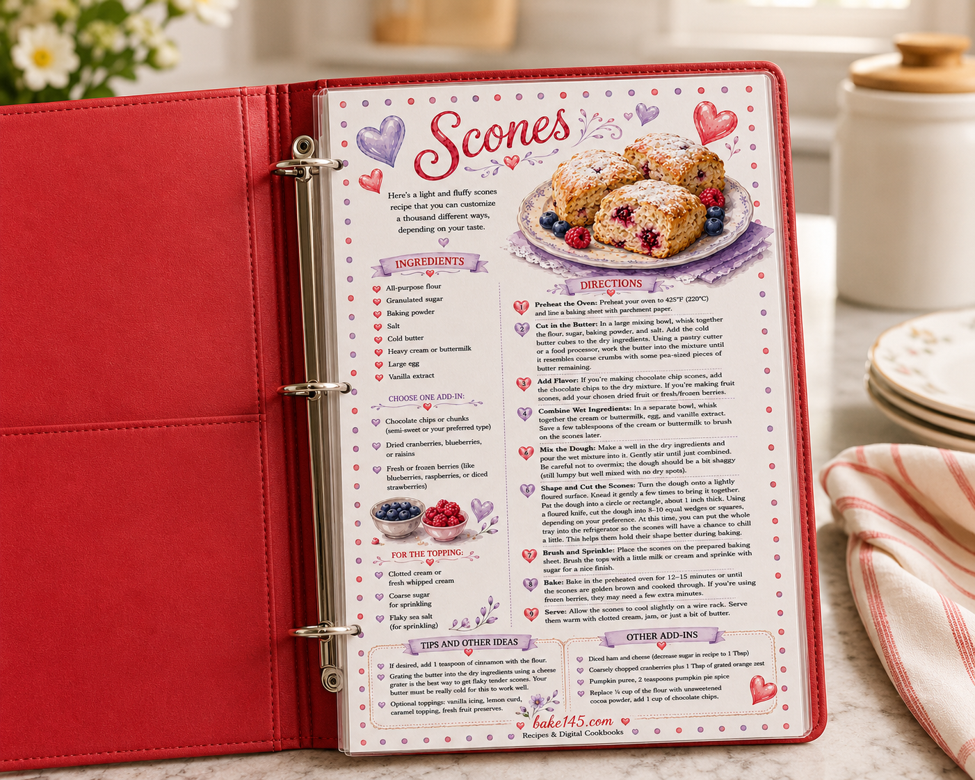 english scones recipe printed in a red recipe binder.png