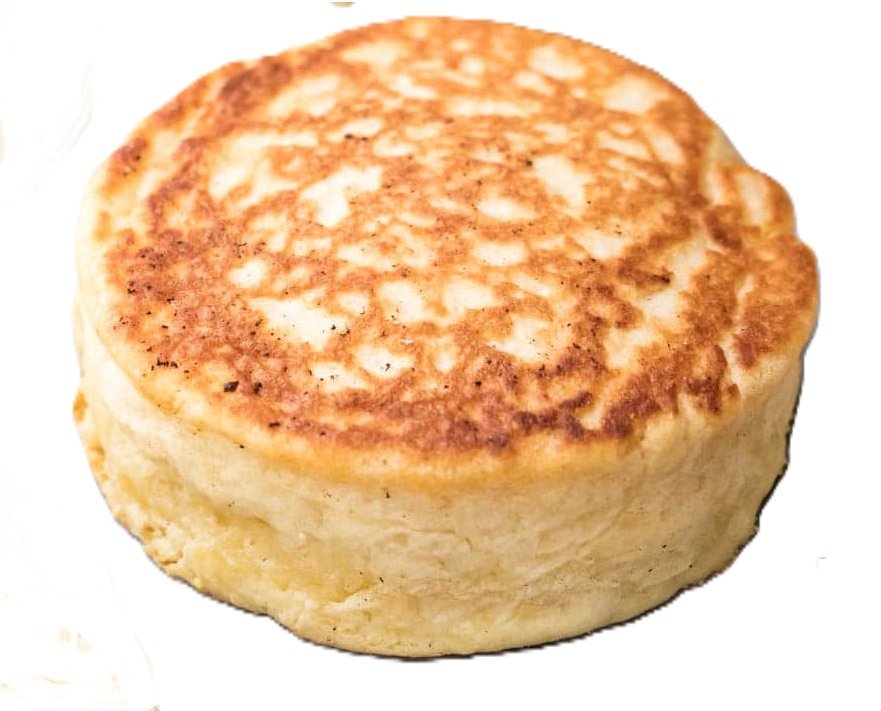 one sourdough english muffin with golden crust