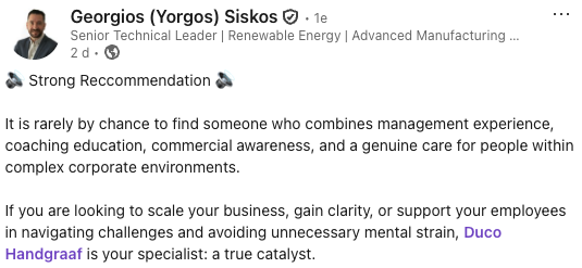Een LinkedIn-bericht van Georgios (Yorgos) Siskos dat advies en aanbevelingen bevat voor zakelijke groei en leiderschap.