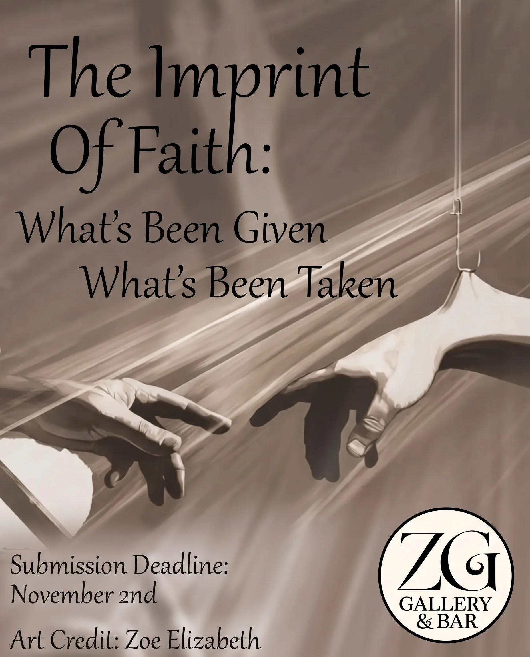 Call for artists for The Imprint of Faith: What Has Been Given, What Has Been Taken at Zeitgeist Gallery & Bar in Durham.