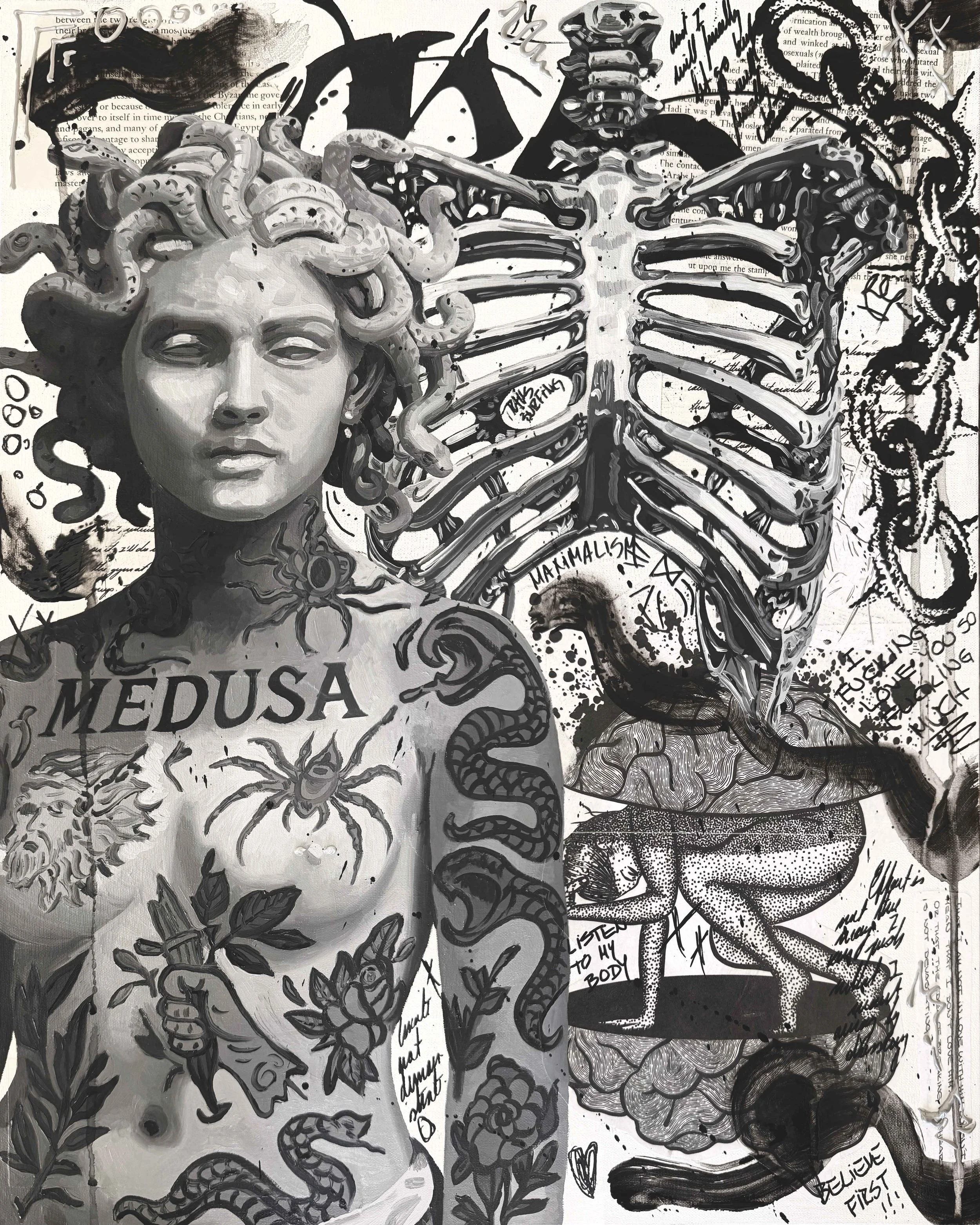 Che Hojas, "Medusa's Anatomy." Oil and mixed media on canvas panel. $1,828
