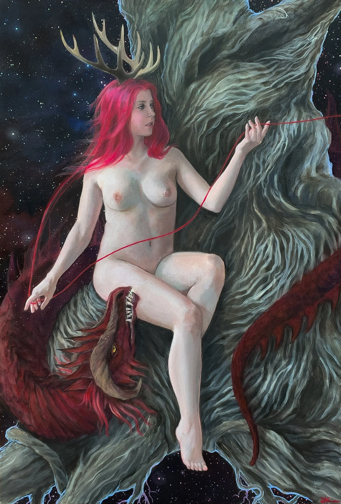 Stephanie Freese, "Thread of Fate (Clotho)." Acrylic on canvas. $1,935