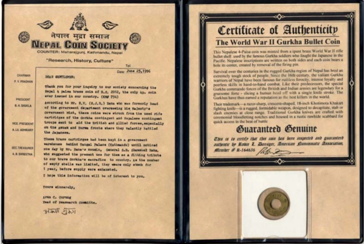 1952 World War II Nepal Gurkha Bullet Coin Album