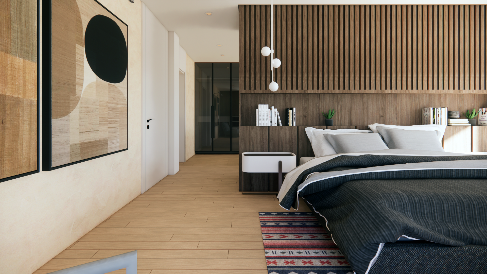 Built-in shelving and hidden storage ensure practicality is seamlessly woven into the design narrative.