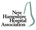 Logo of the New Hampshire Hospital Association with text and a stylized outline of New Hampshire