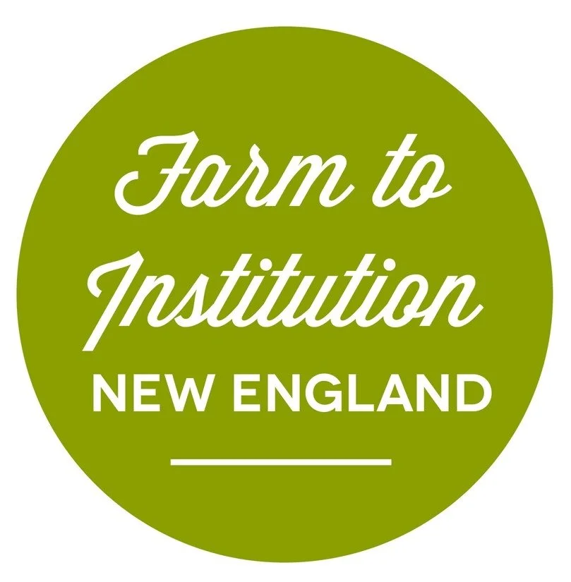 Green circular logo with white text that reads 'Farm to Institution New England'.
