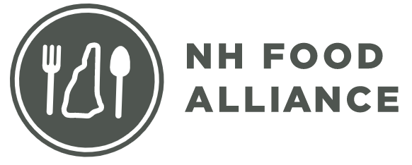 Logo of NH Food Alliance featuring a fork, knife, and spoon inside a circle.