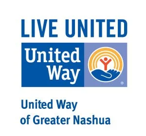 United Way of Greater Nashua logo with blue, orange, and white colors, featuring a hand holding a person with rays emanating above.