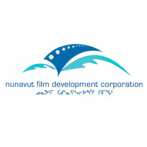 Logo of Nunavut Film Development Corporation featuring stylized wave and film strip design with text in English and Inuktitut.