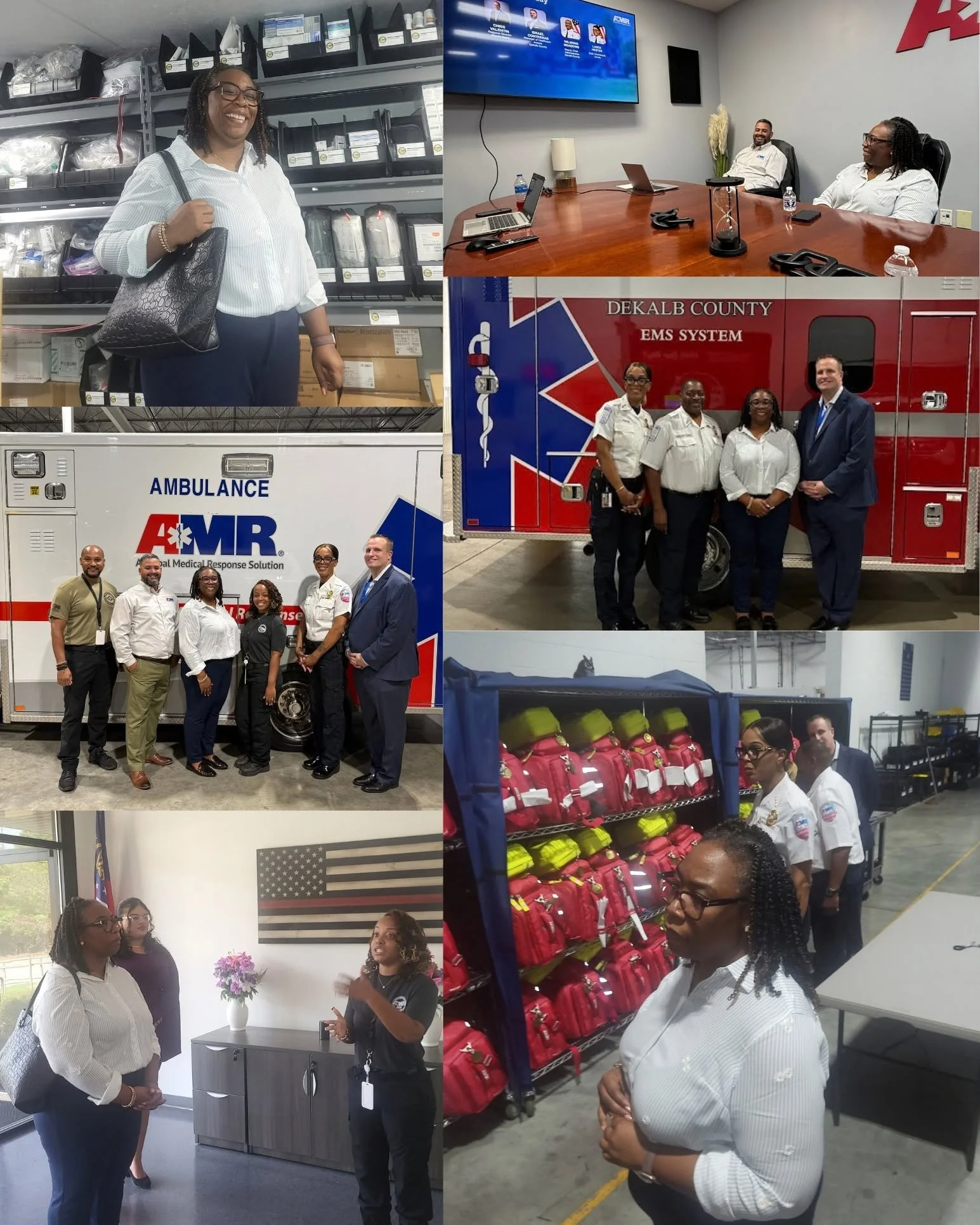 Commissioner Chakira Johnson visits American Medical Response, touring supplies, meeting staff and viewing ambulances and response equipment.