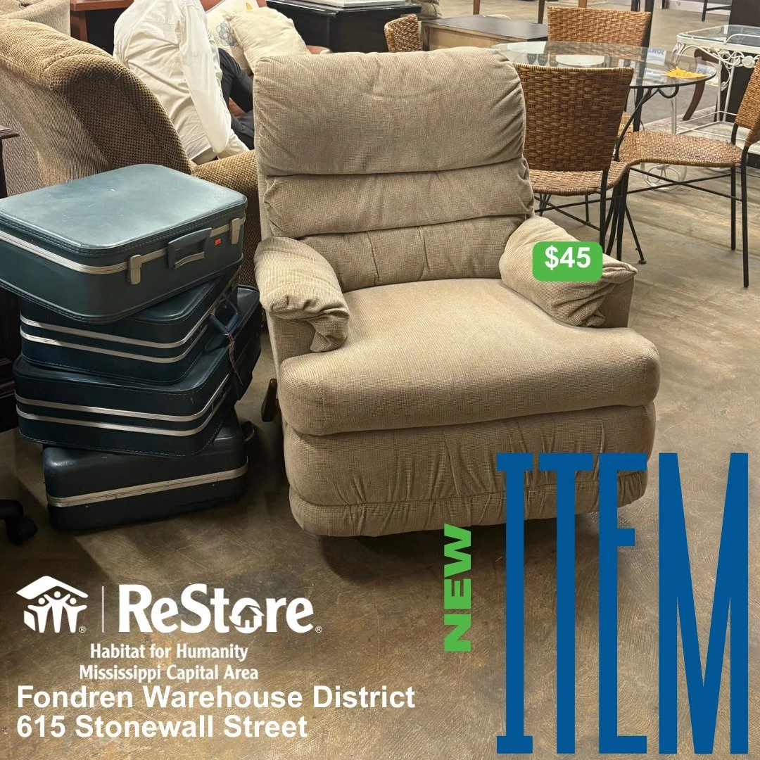 Check out this adorable recliner available for sale at the ReStore! 🛋️✨ Perfect for your cozy corner or living room makeover. Don't miss out on this stylish and comfy addition to your home! Visit us today and give it a new home! 💖 #ReStore #HomeDec