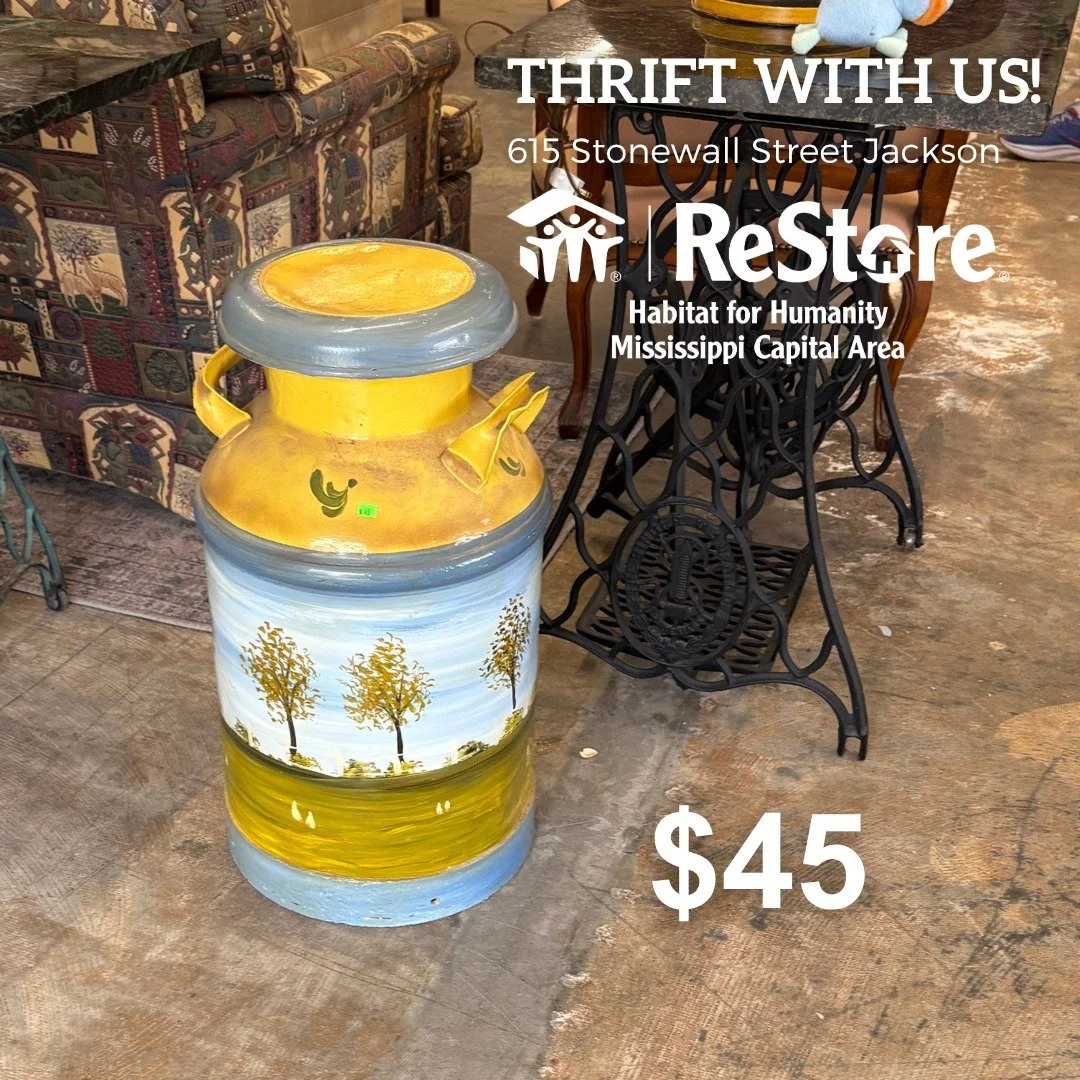 🌟 Check out this unique piece! 🎨 We have a hand-painted metal milk carton (it's very heavy!) for sale at the ReStore. Perfect for adding a quirky touch to your home decor or as a conversation starter! 🏠✨ Don't miss out on this one-of-a-kind art pi