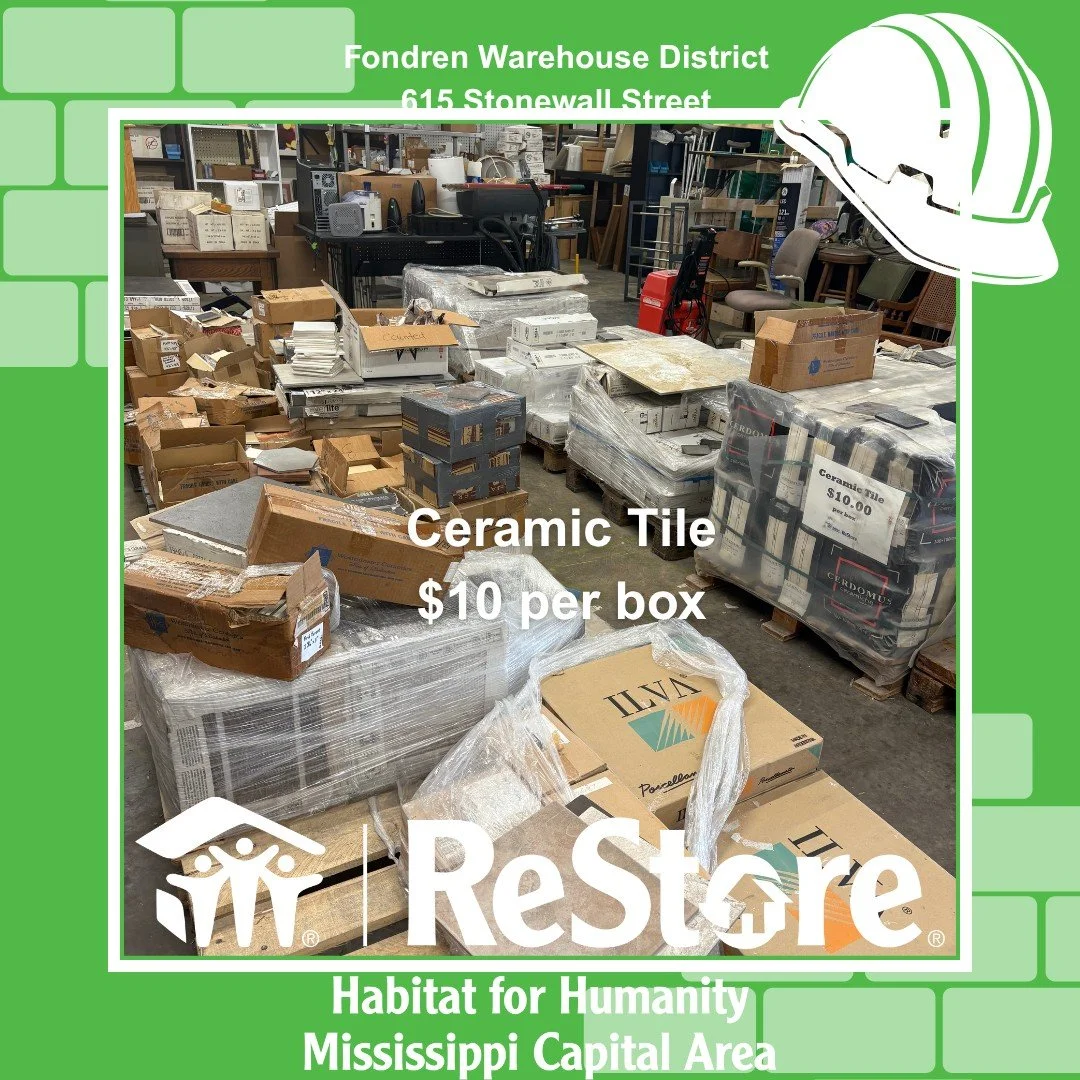 ✨Tile your way to a beautiful space!✨
Check out our huge selection of ceramic tile at the Habitat ReStore &mdash; perfect for your next DIY or home renovation project.
🏠 Great prices. 💚 Big impact.
Every purchase helps build homes and hope in our c