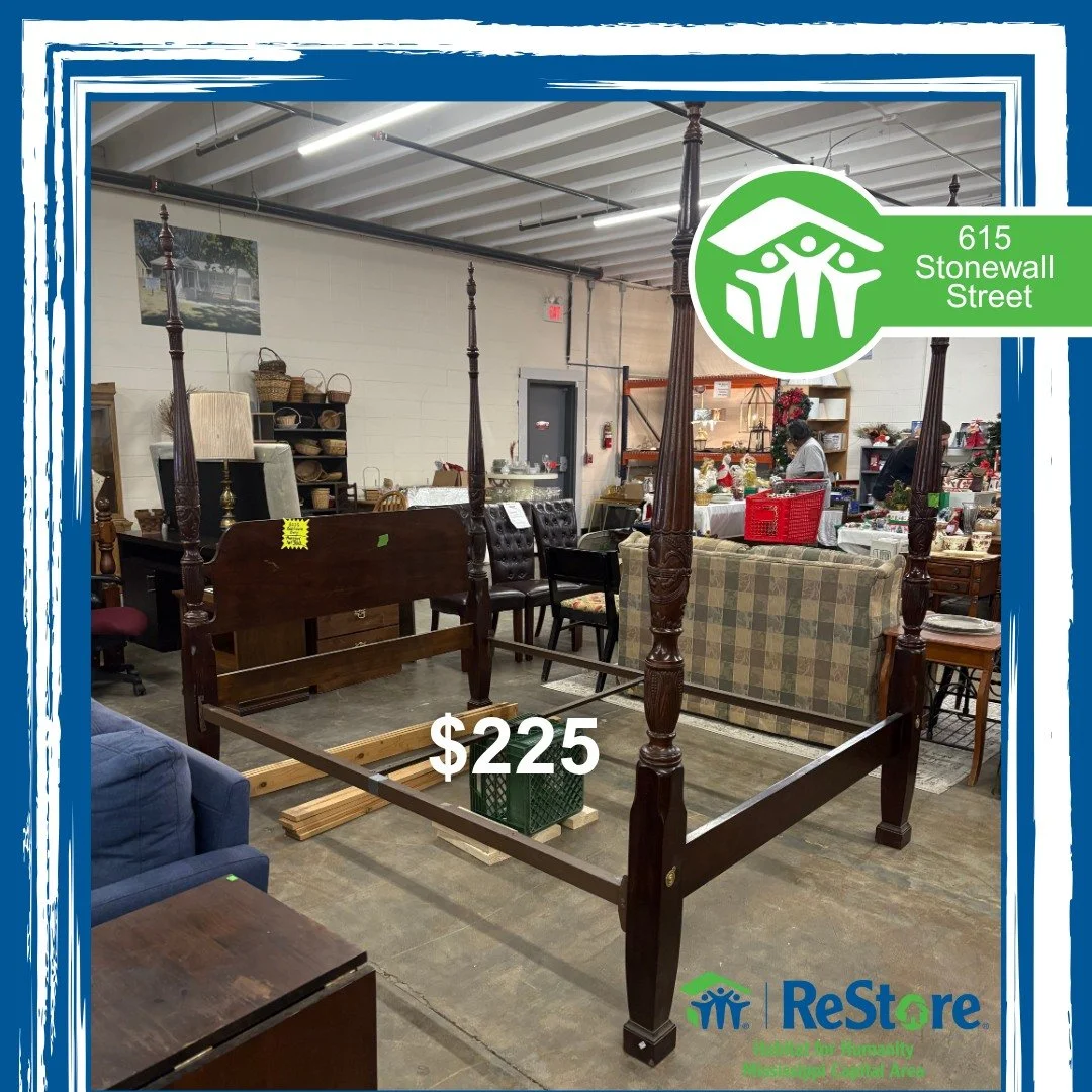 Talk about bedroom goals 😍
This gorgeous wood bed with tall posts just arrived at the Habitat ReStore!
✨ One-of-a-kind. Affordable. Impactful. ✨
