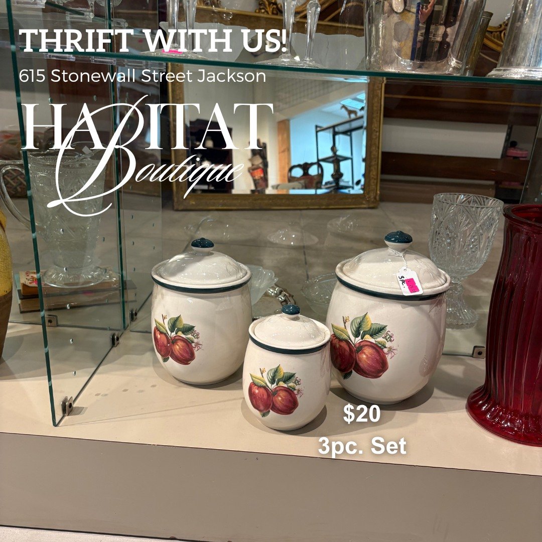 🍯 Simple, stylish, and perfectly coordinated! 🍯

This matching canister set of 3 is available now at the Habitat Boutique. Perfect for storing coffee, tea, sugar, or your favorite kitchen essentials &mdash; and adding a touch of charm to your count