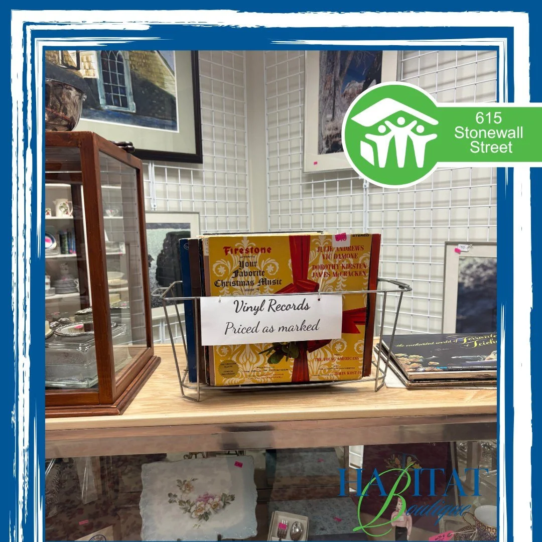 🎶 Spin into something special! 🎵 Shop vintage vinyl records at the Habitat Boutique, where every groove gives back. 💚 #HabitatBoutique #ReStoreFinds