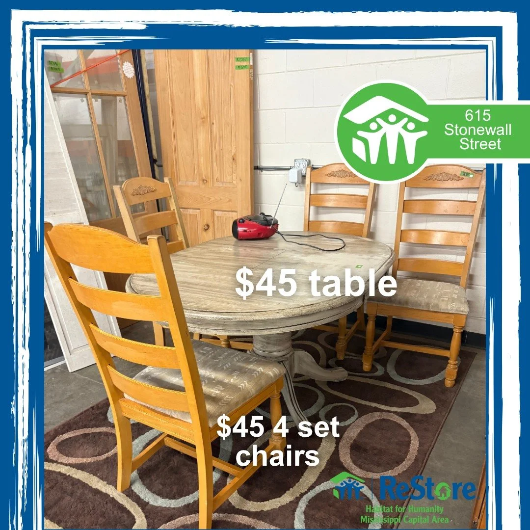 🍽️ Gather &lsquo;round in style! This table and four-chair set is perfect for family meals or game nights. Find it today at the Habitat ReStore! 💚 #ReStoreFinds #HabitatReStore
