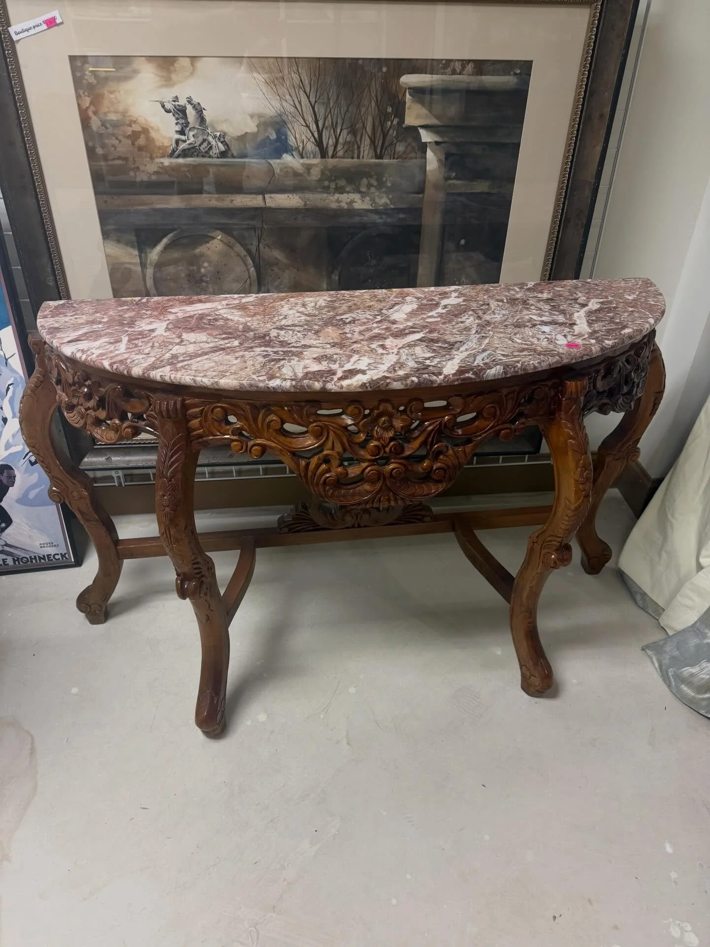 Great entry table. Wood with marble top $225