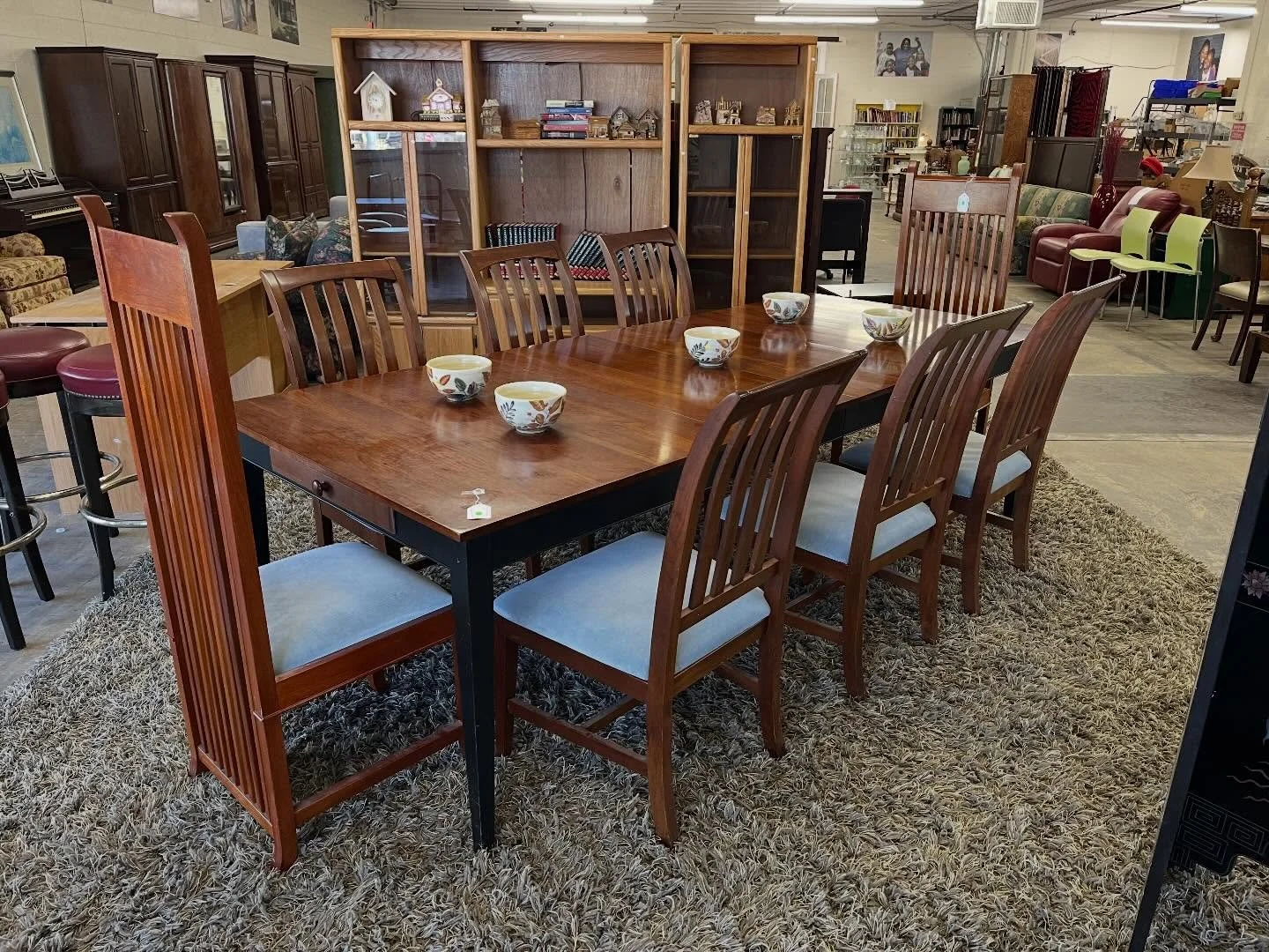 Ethan allen dining table with 8 chairs. $595