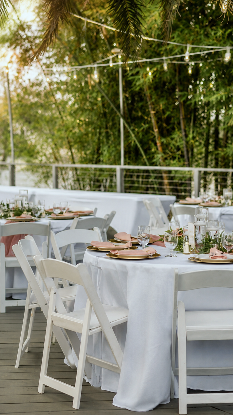 Elegant wedding reception design with white and blush colors and white candles in Fenton, Michigan created by Lauren Burchart Designs