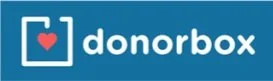 Donorbox logo with a blue background, a white donation box with a red heart inside, and the word 'donorbox' in lowercase