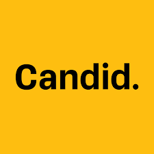 Yellow background with the word 'Candid.' in bold black letters.