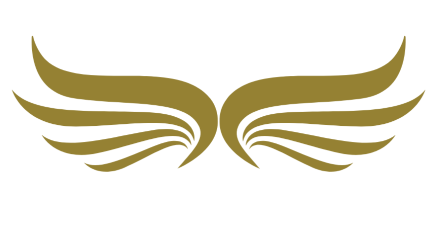 une paire d'ailes stylisées de couleur or