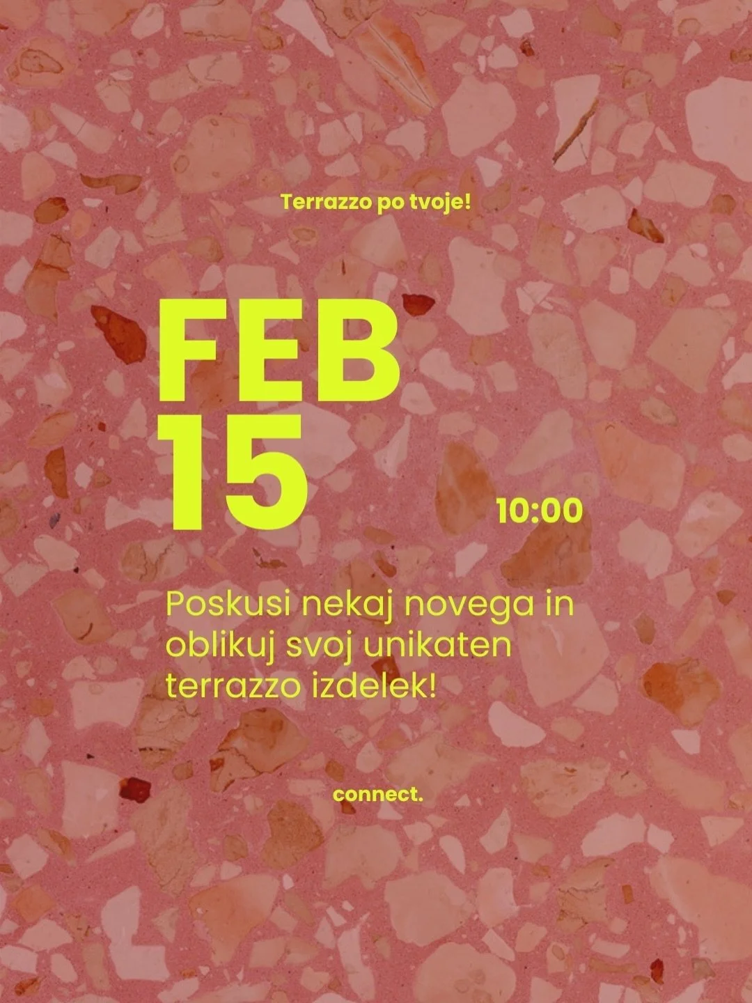 Prva leto&scaron;nja ustvarjalna delavnica je tu. 🤍 

Terrazzo po tvoje!
🗓 nedelja, 15.02.2024 ⏰ 10:00 &ndash; 12:30 📍 Zdravili&scaron;ki trg 22, 3250 Roga&scaron;ka Slatina

Dan po valentinovem je popoln čas, da si podari&scaron; nekaj zase ali p